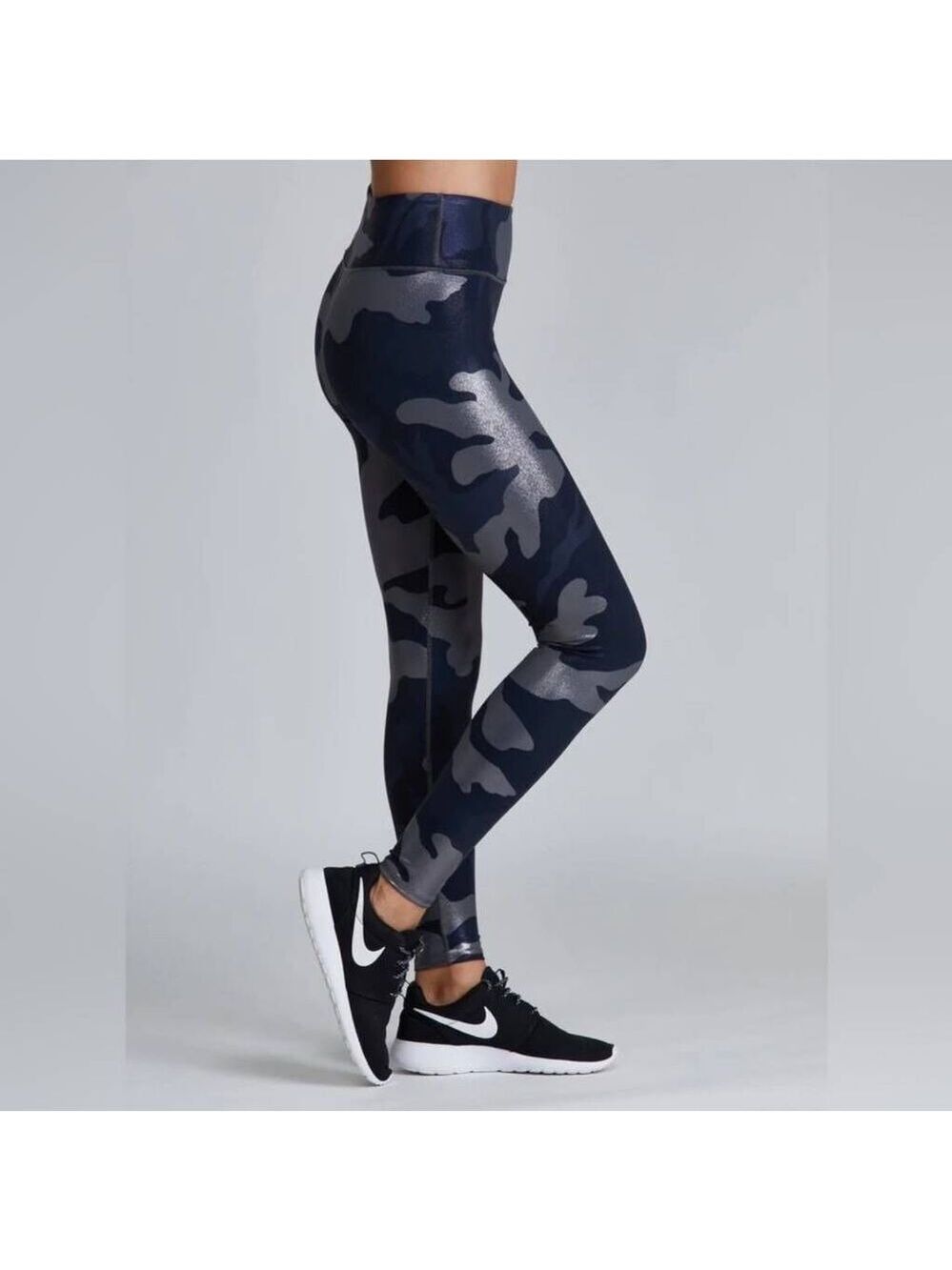 Noli Yoga Metallic Camo Leggings Blue Gray High Rise Shiny Print Size L